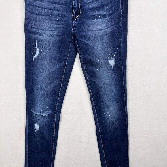 Kancan Jean Skinny Fit Dark Wash Distressed Raw Hem Bleach Jean Women's Size 25 - Picture 4 of 7